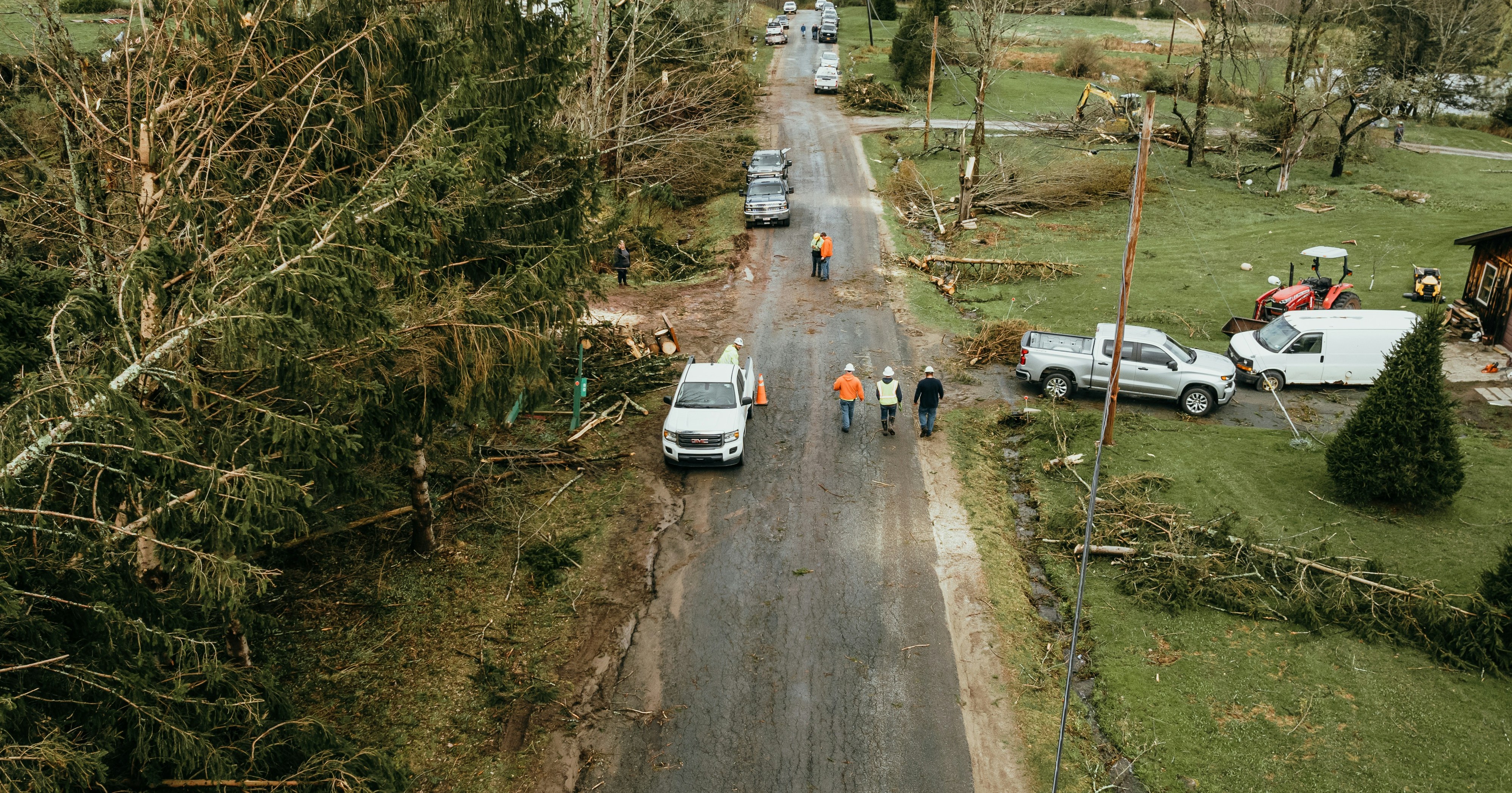 Storm limbs and brush debris ready for cleanup in Polk County